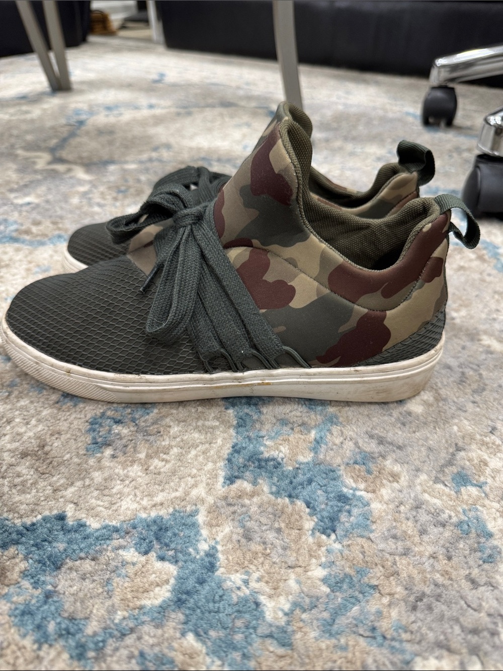 STEVE MADDEN Camo Slip-On Sneakers with Olive Knit Upper